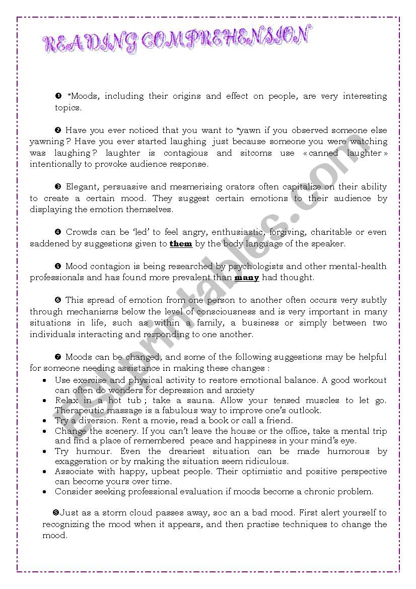 Reading Comprehension test for baccalaureate students
