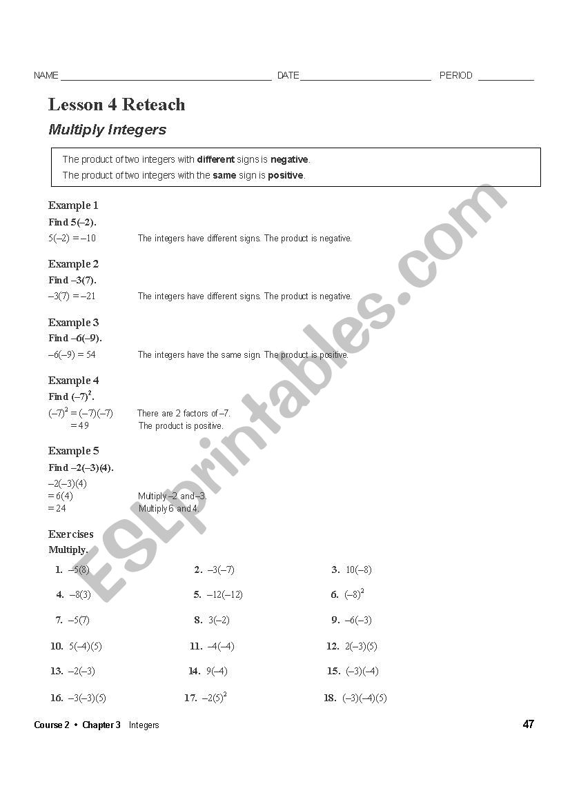 Reteach Math worksheet