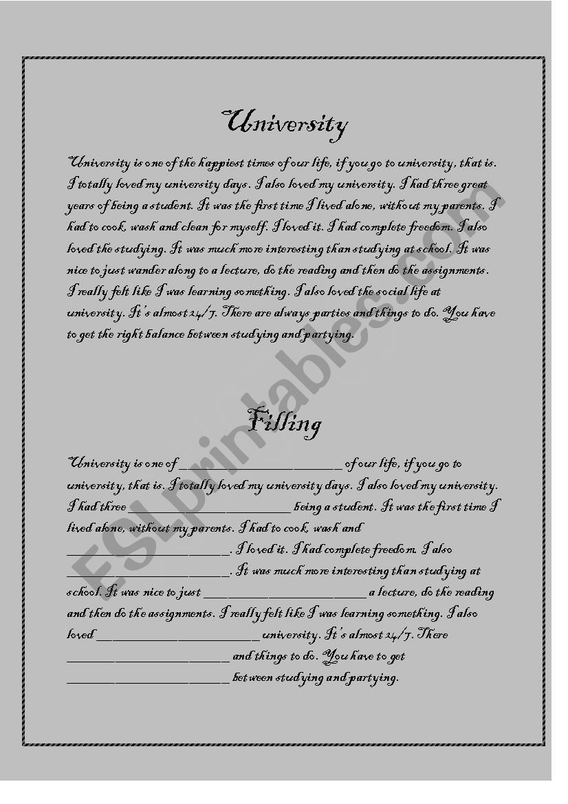 university worksheet