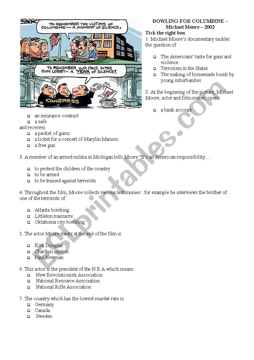 Bowling for Colombine worksheet