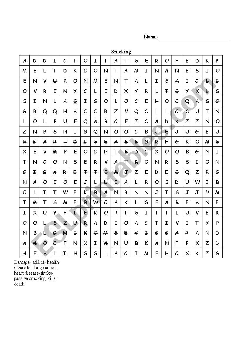 9th form : smoking word search 
