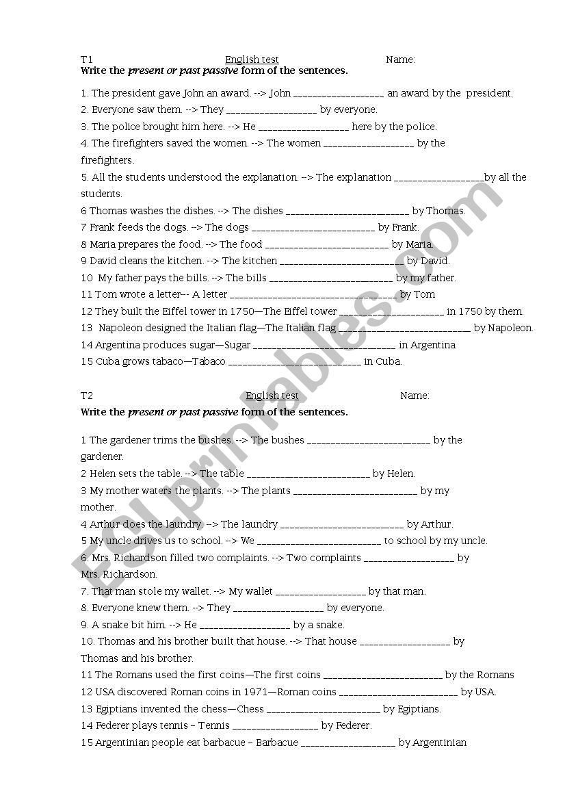 passive voice test worksheet