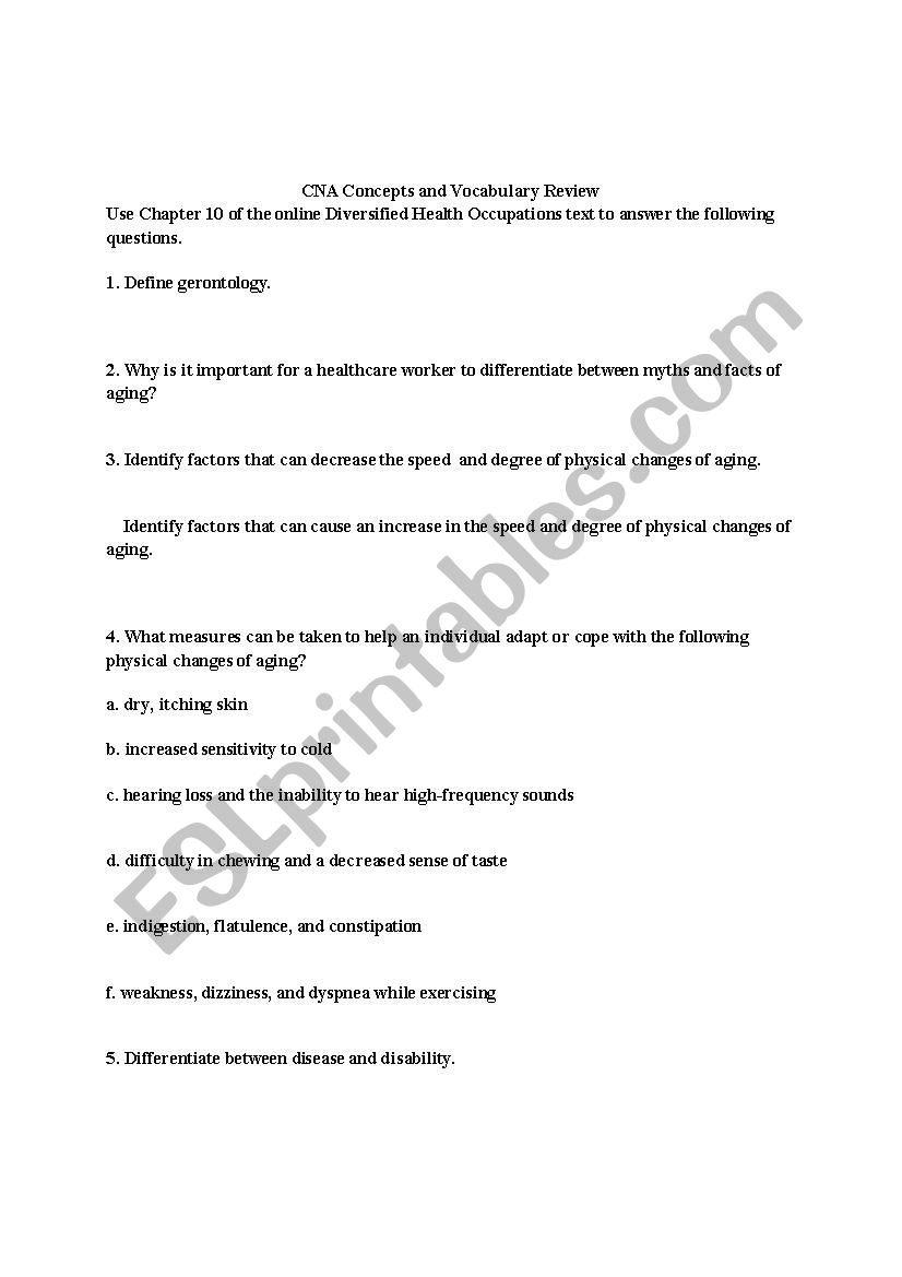 CNA Concepts and Vocabulary review