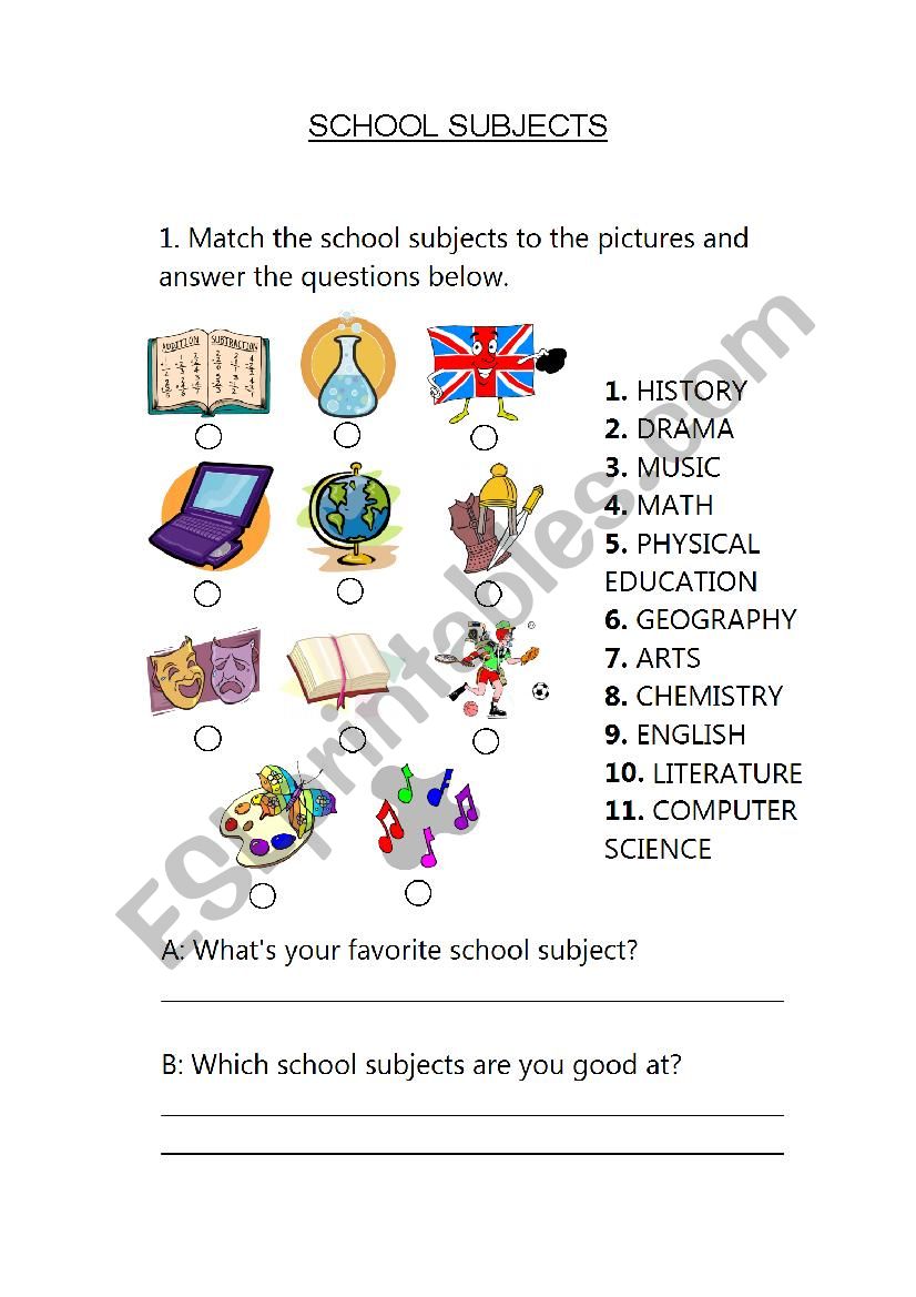 SCHOOL SUBJECTS worksheet