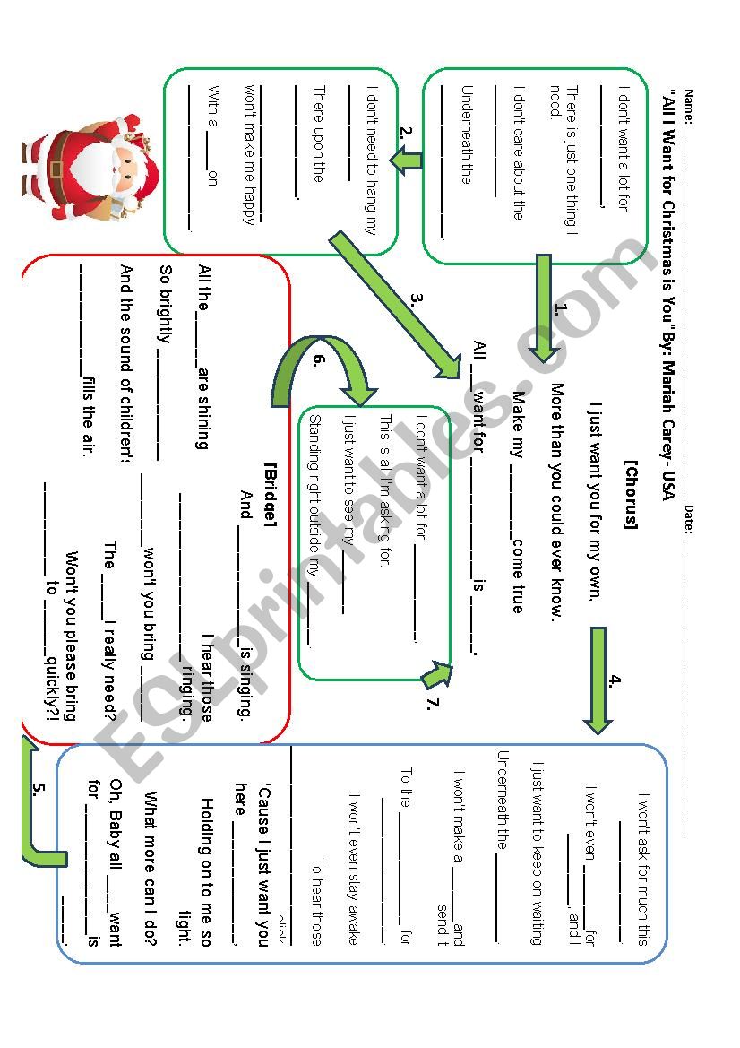 All I Want For Christmas is You Lyric Worksheet