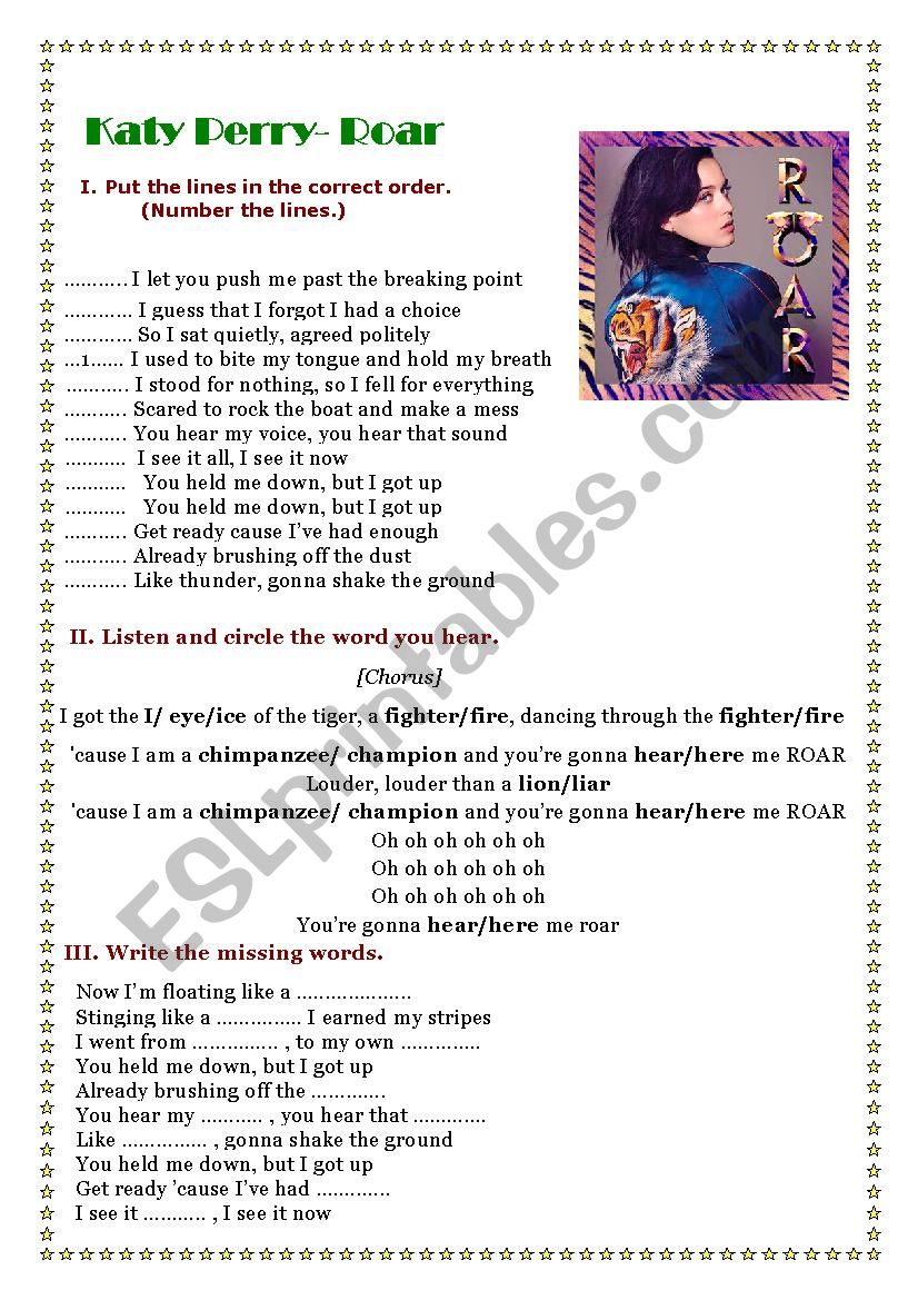 Roar worksheet