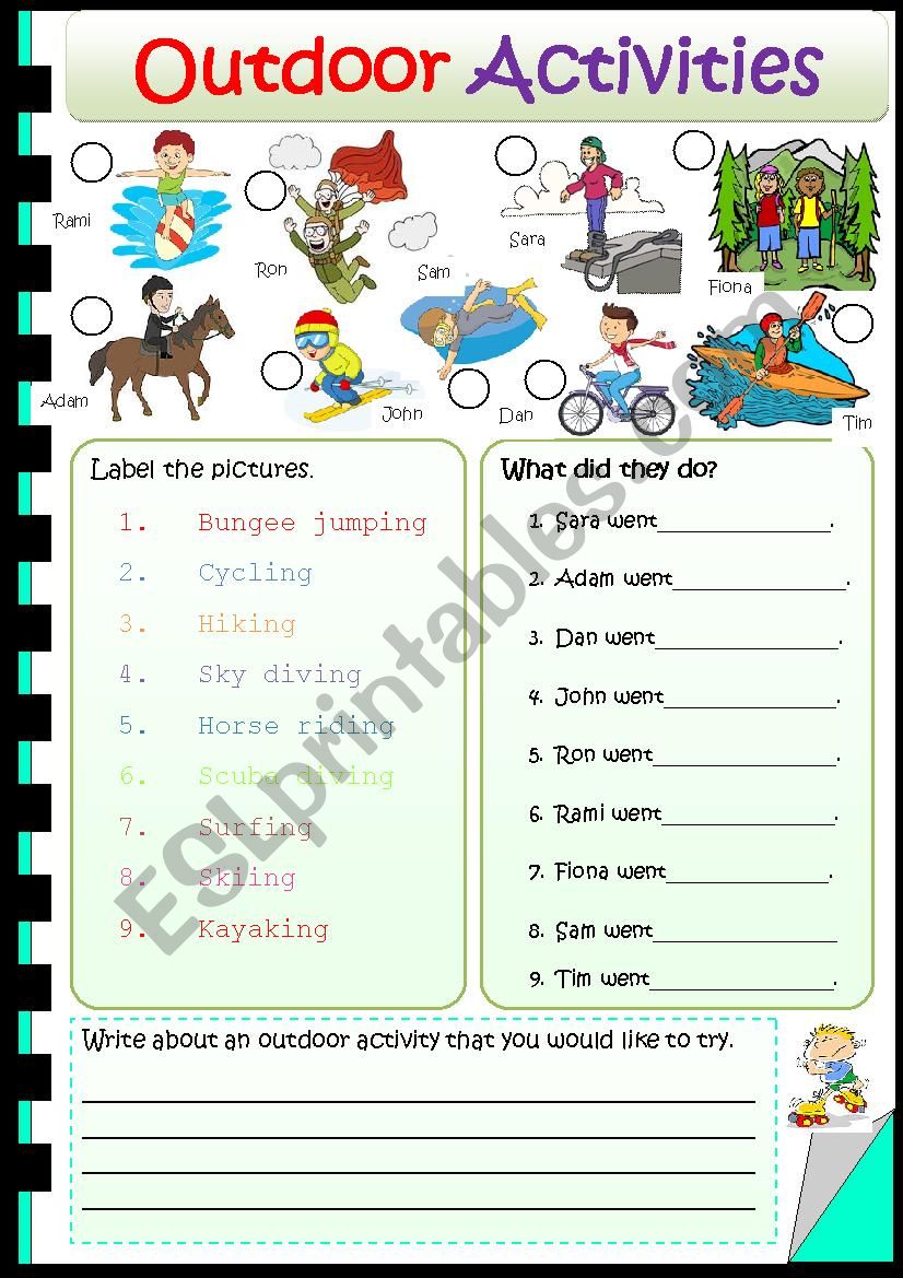 Outdoor activities worksheet