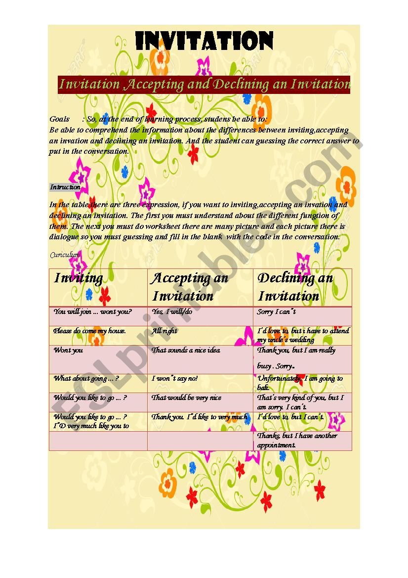 Invitation worksheet