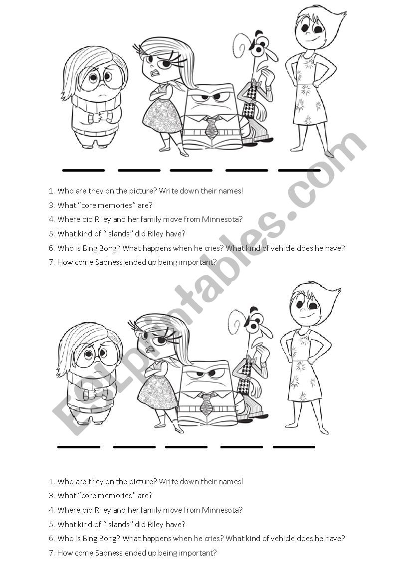 Worksheet for the INSIDE-OUT cartoon (Pixar 2015)