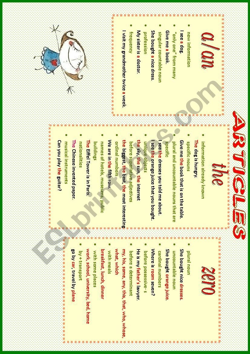 Articles. Grammar guide. worksheet