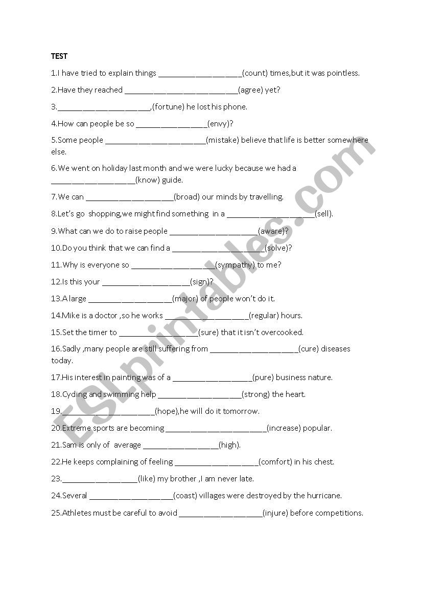 WORD FORMATION worksheet