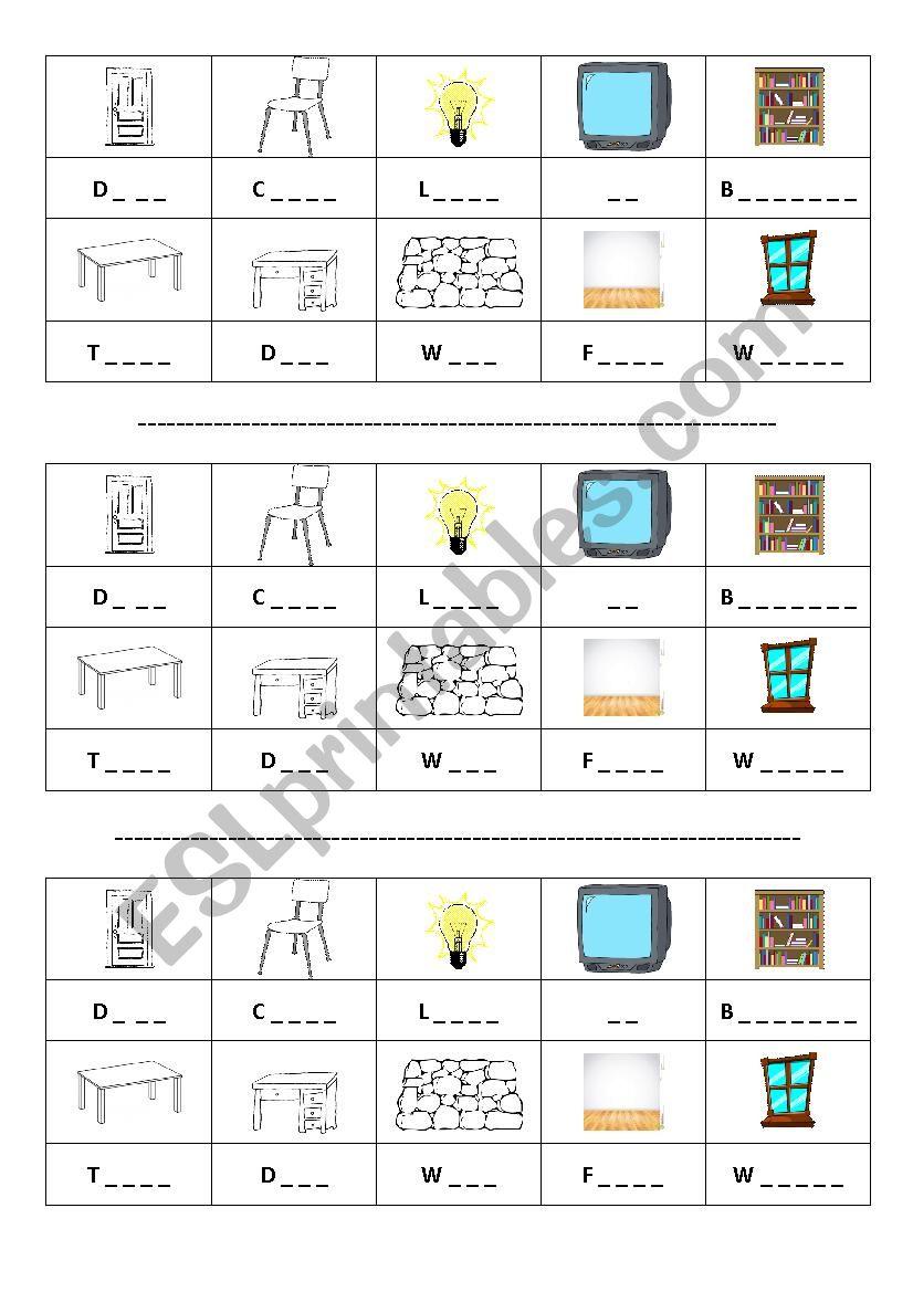 Things in the house worksheet