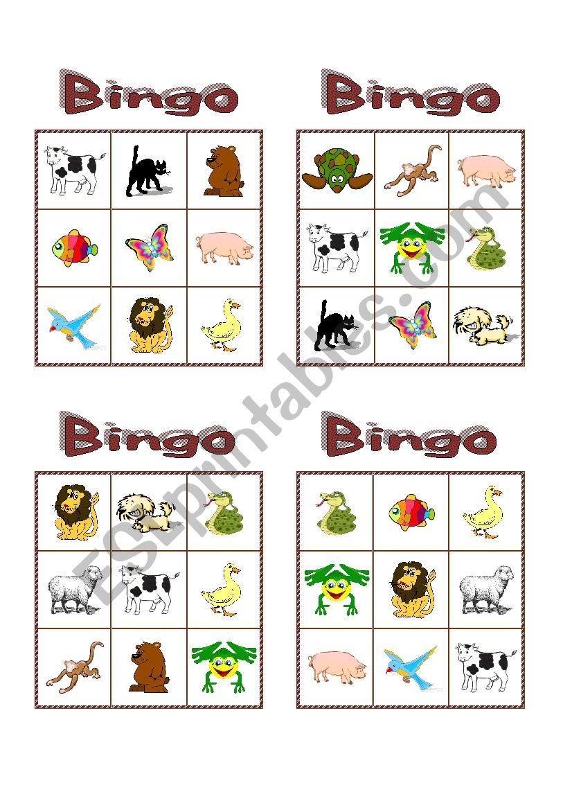 Animals bingo worksheet