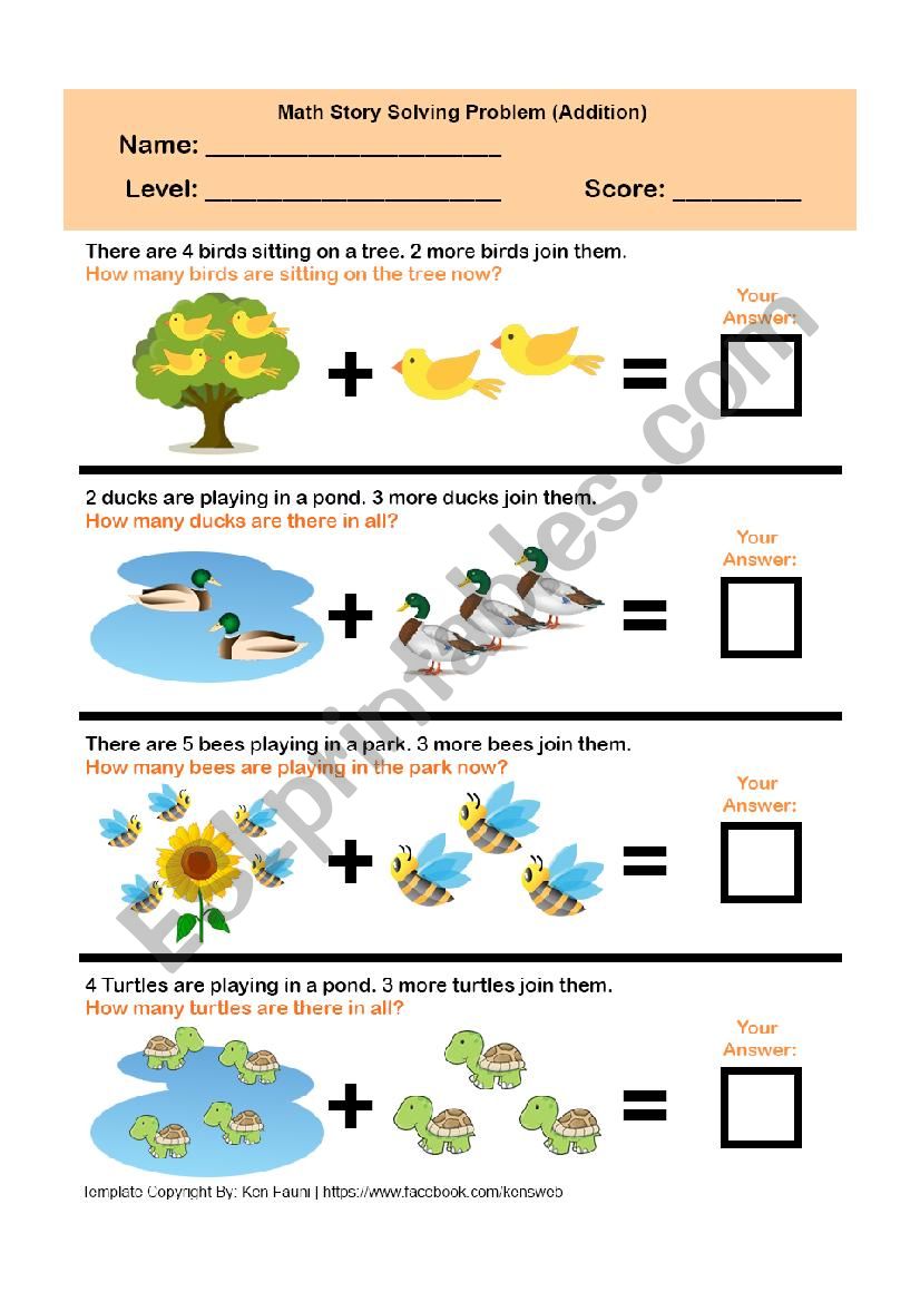 Math Story Solving Problem (Addition)