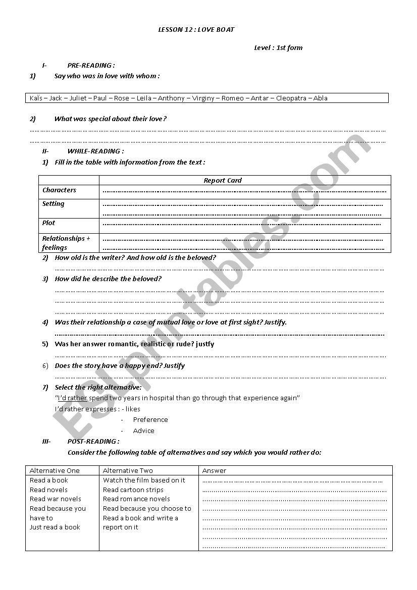 Lesson 12 1st form worksheet