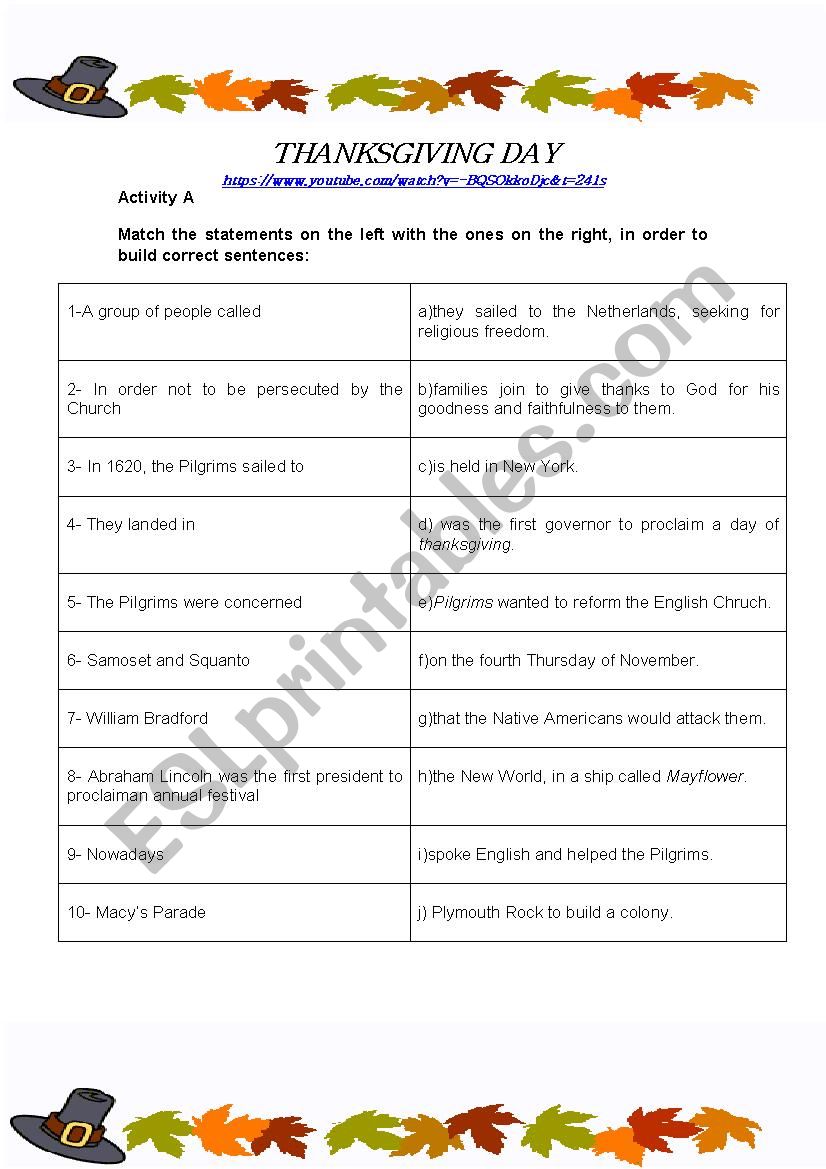 Thanksgiving worksheet