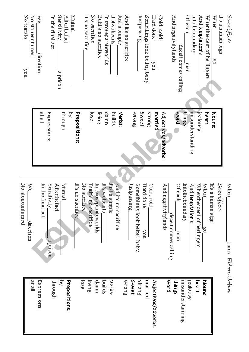 English worksheets: Elton John - Sacrifice