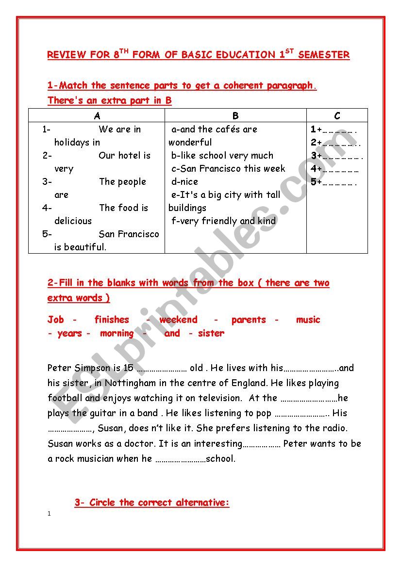 review for 8th forms 1st semester