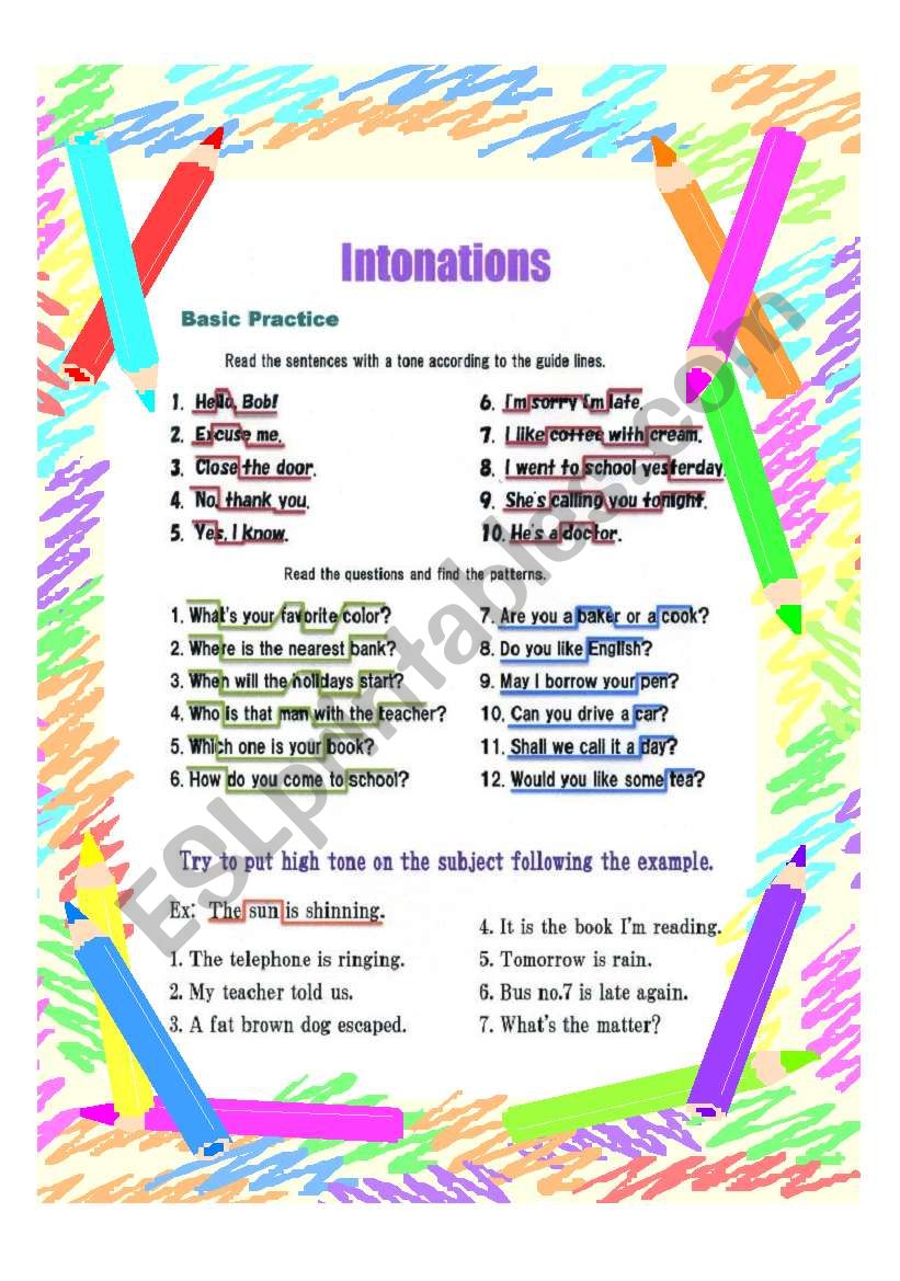 Practice Intonations Part 1 worksheet