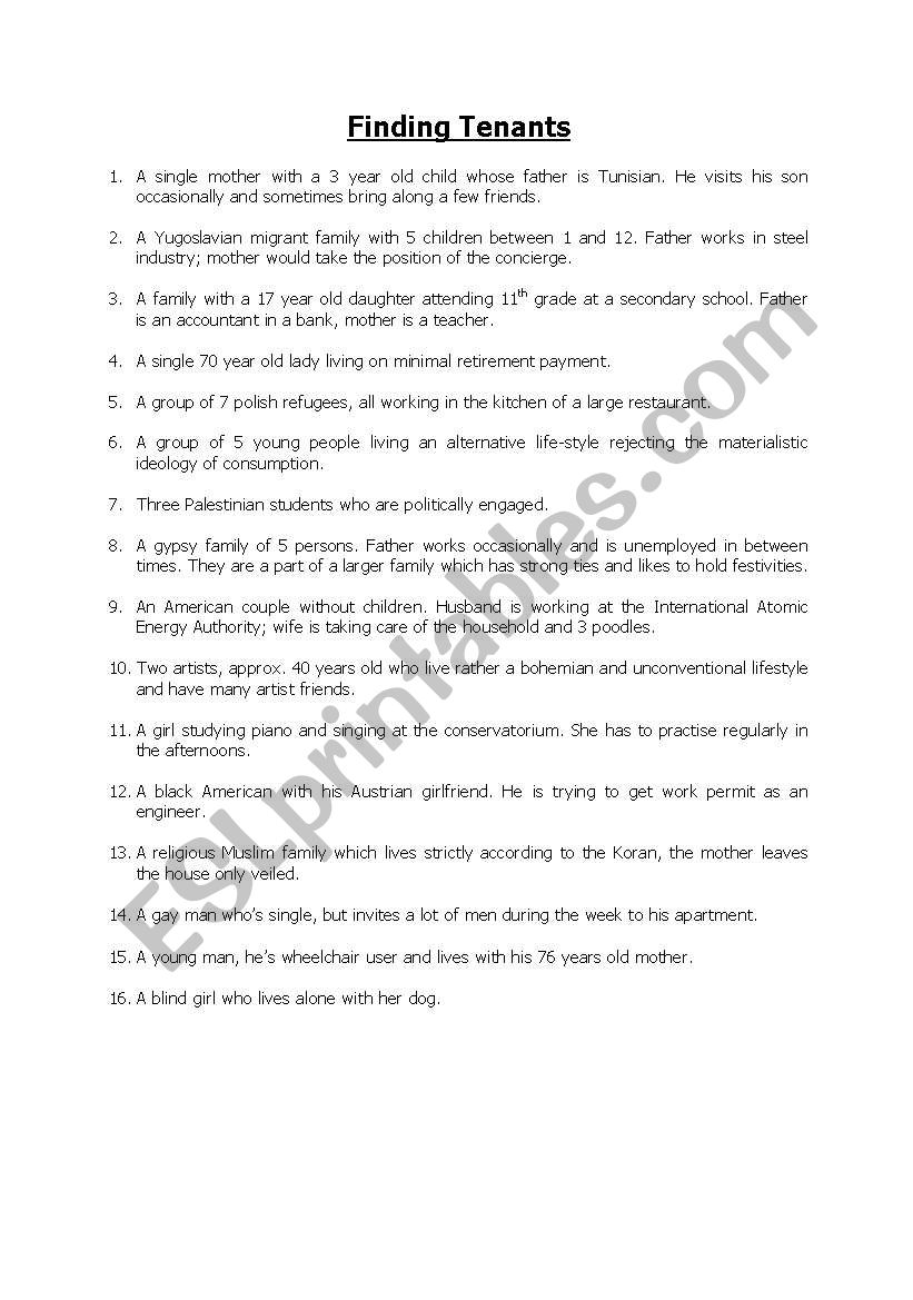 finding tenants worksheet