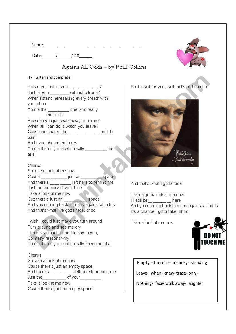 Phill Collins worksheet