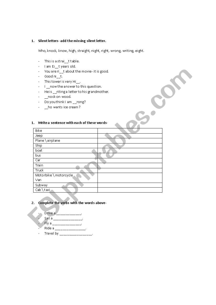 vocabulary, silent letters and a small quiz