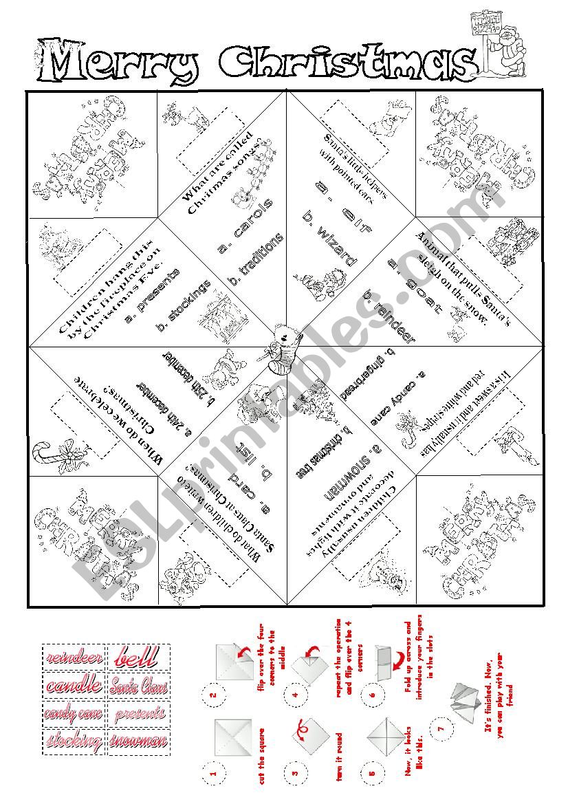 Christmas cootie Catcher worksheet