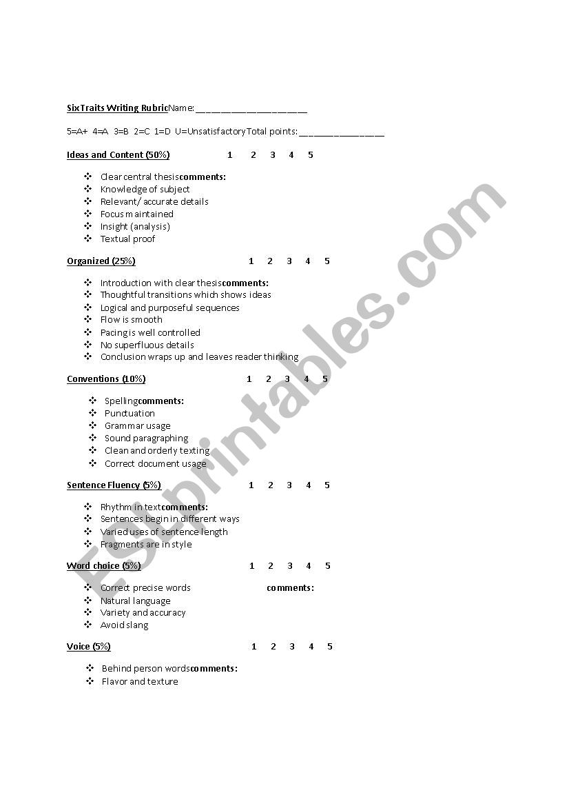 Research Paper Rubric worksheet