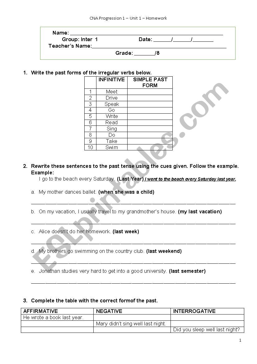 Simple Past Tense - extra activities to practice