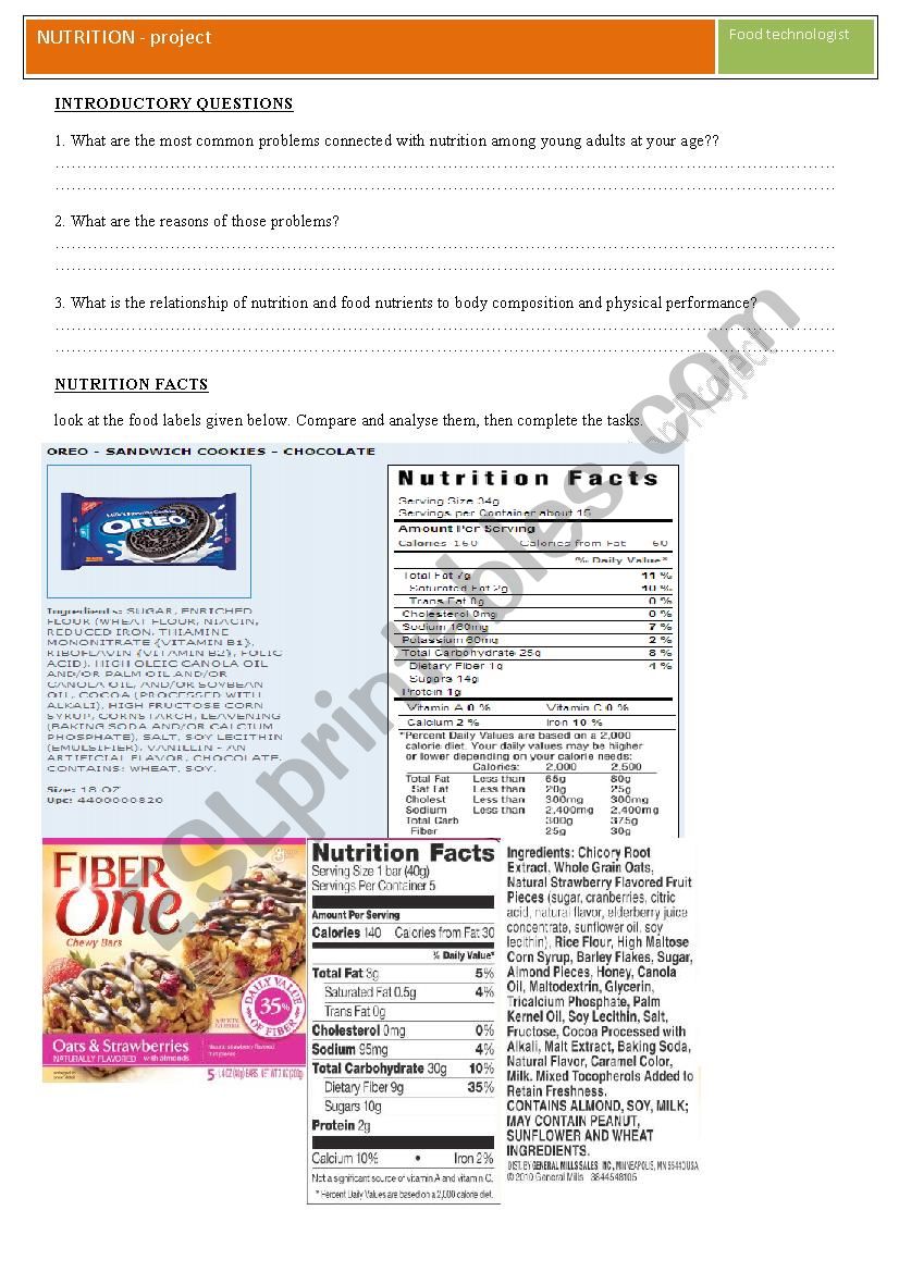 FOOD TECHNOLOGY -Nutrition project