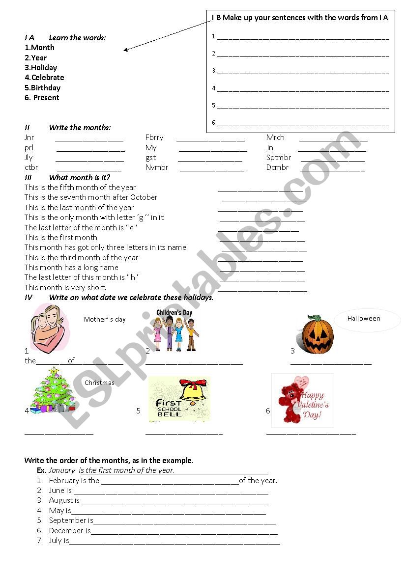 Months of the Year and Ordinal Numbers