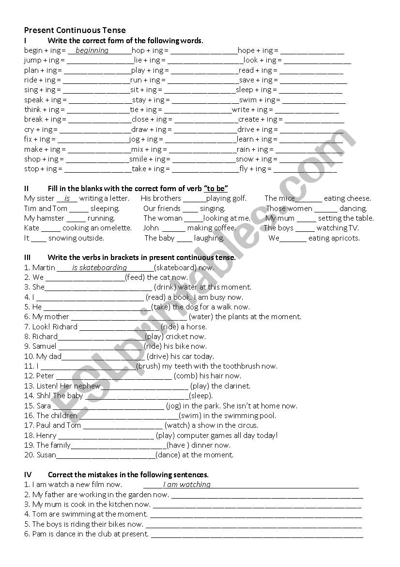 Present Continuous Practice worksheet