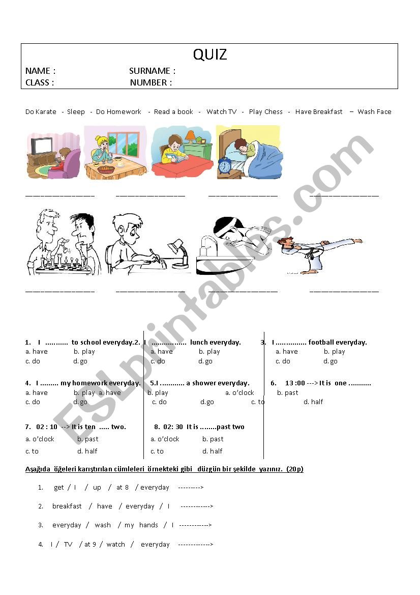 daily routines worksheet