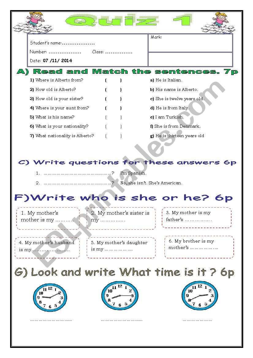 Quiz  worksheet