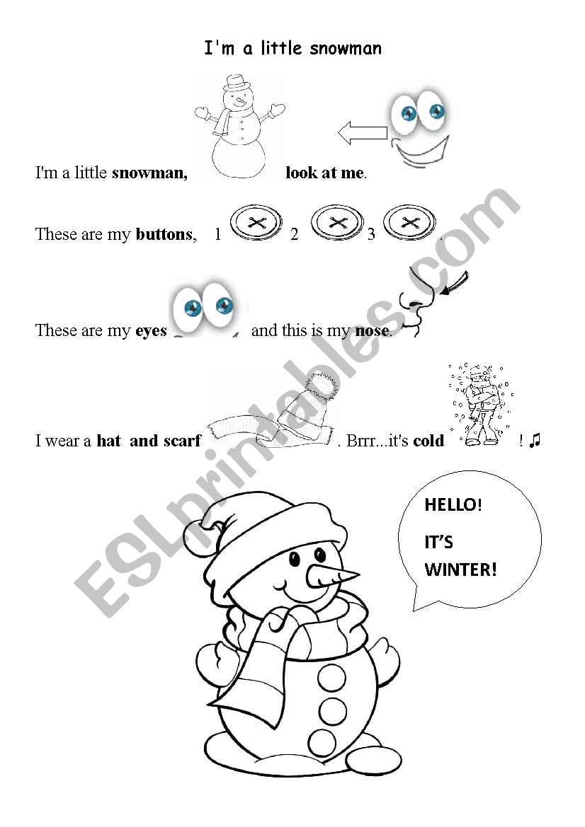 IÂ´m a little snowman worksheet