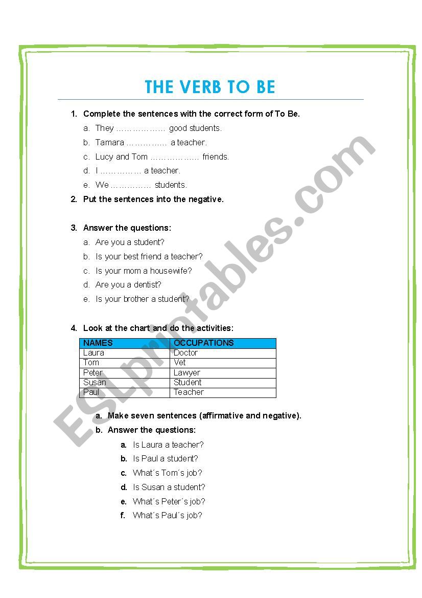 VERB TO BE worksheet