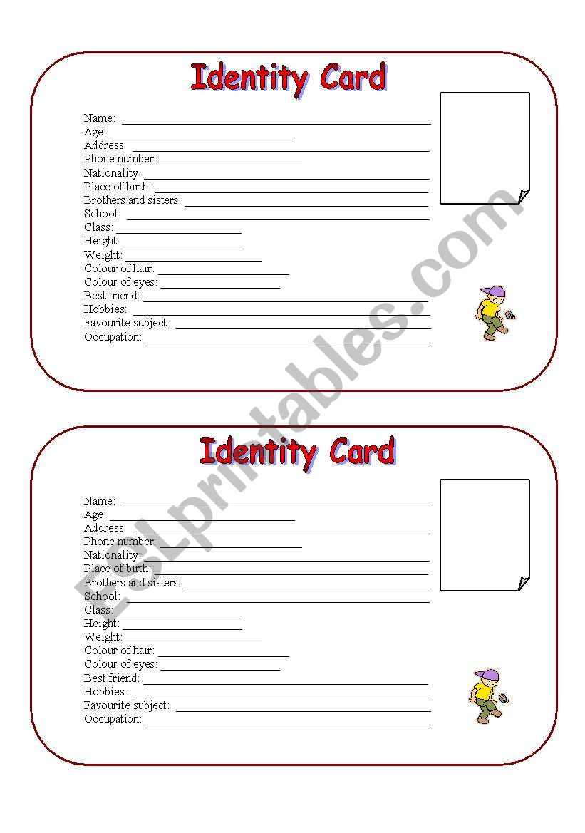 ID card (boys) worksheet