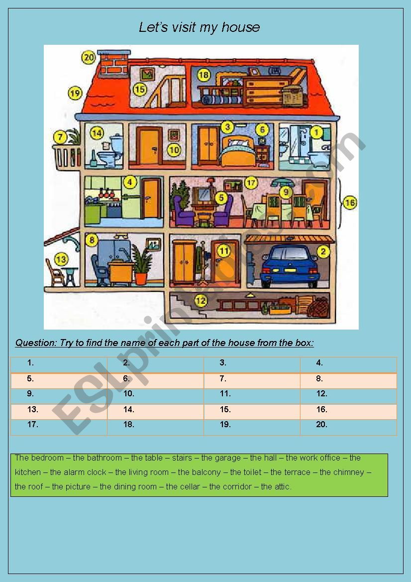 LetÂ´s visit my house worksheet
