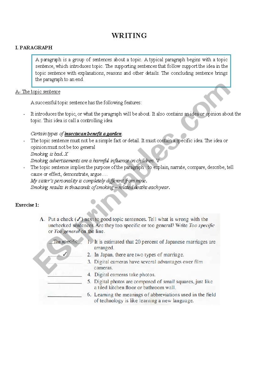 Writing a paragraph worksheet