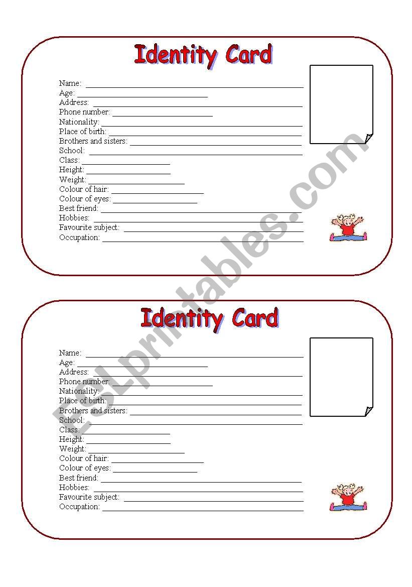 ID card (girls) worksheet