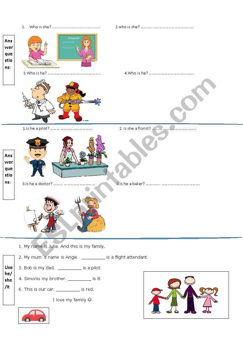 She/He/It pronouns worksheet