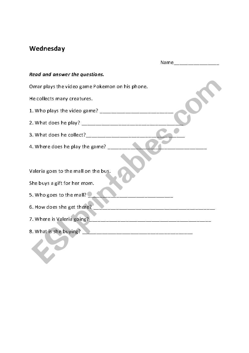 Simple Reading comprehension worksheet