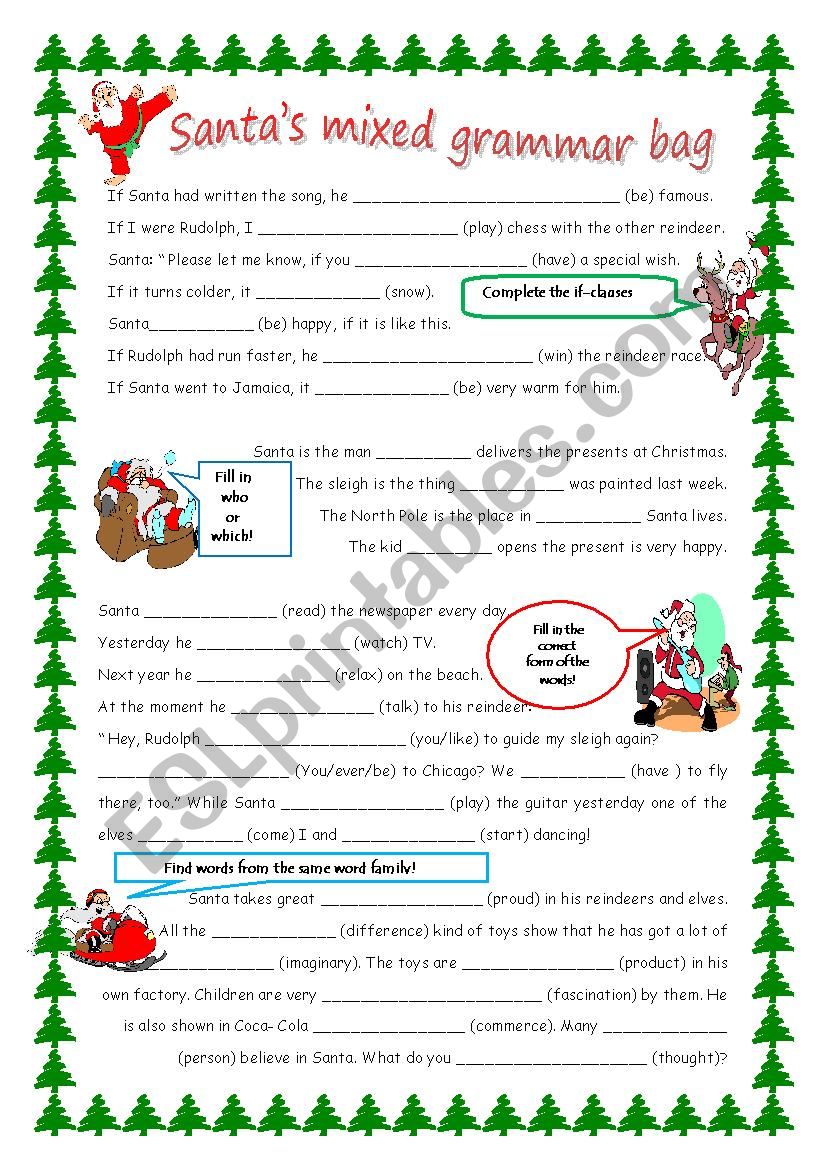 Santa mixed grammar worksheet