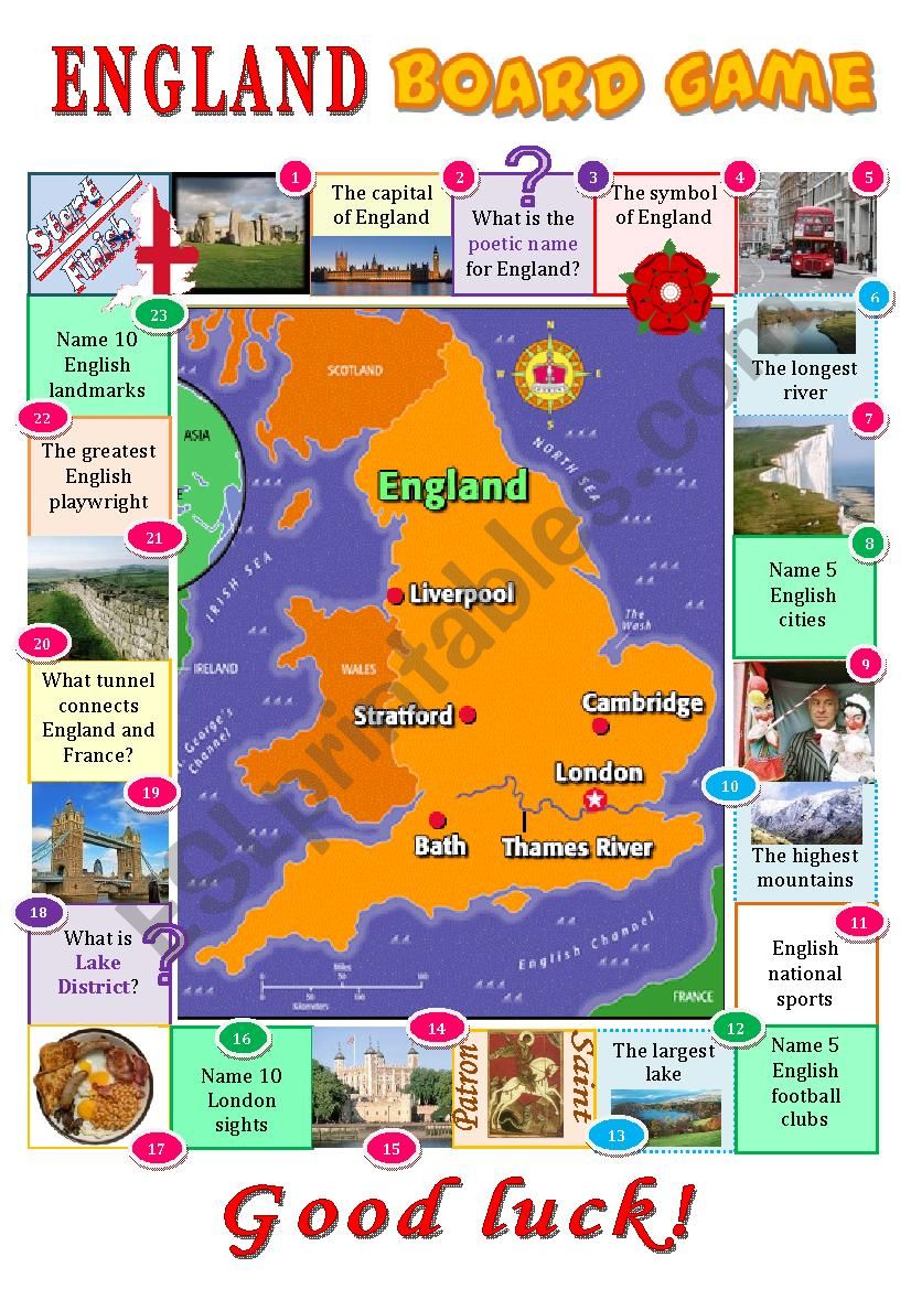 England board game worksheet