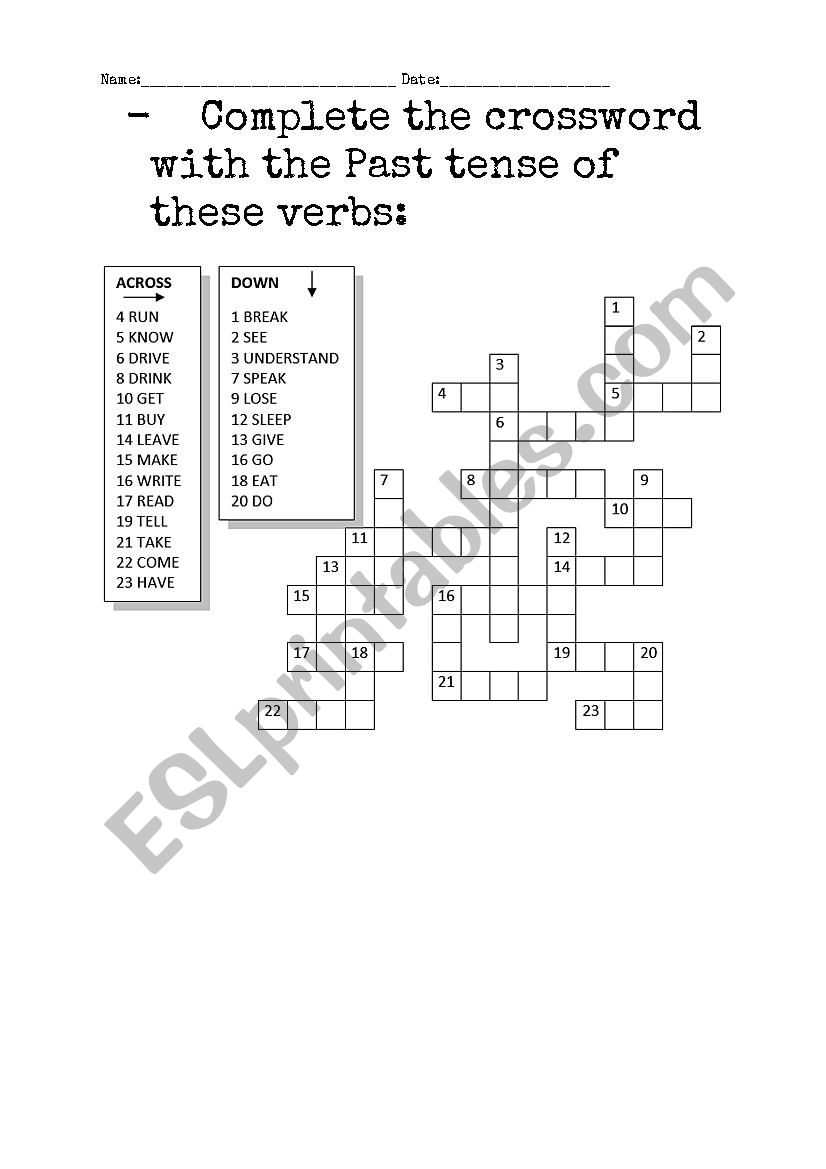 Worksheet Irregular Verbs Esl