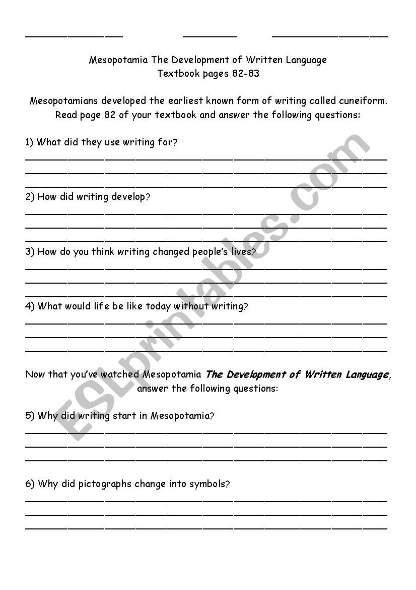 Mesopotamian Writing worksheet