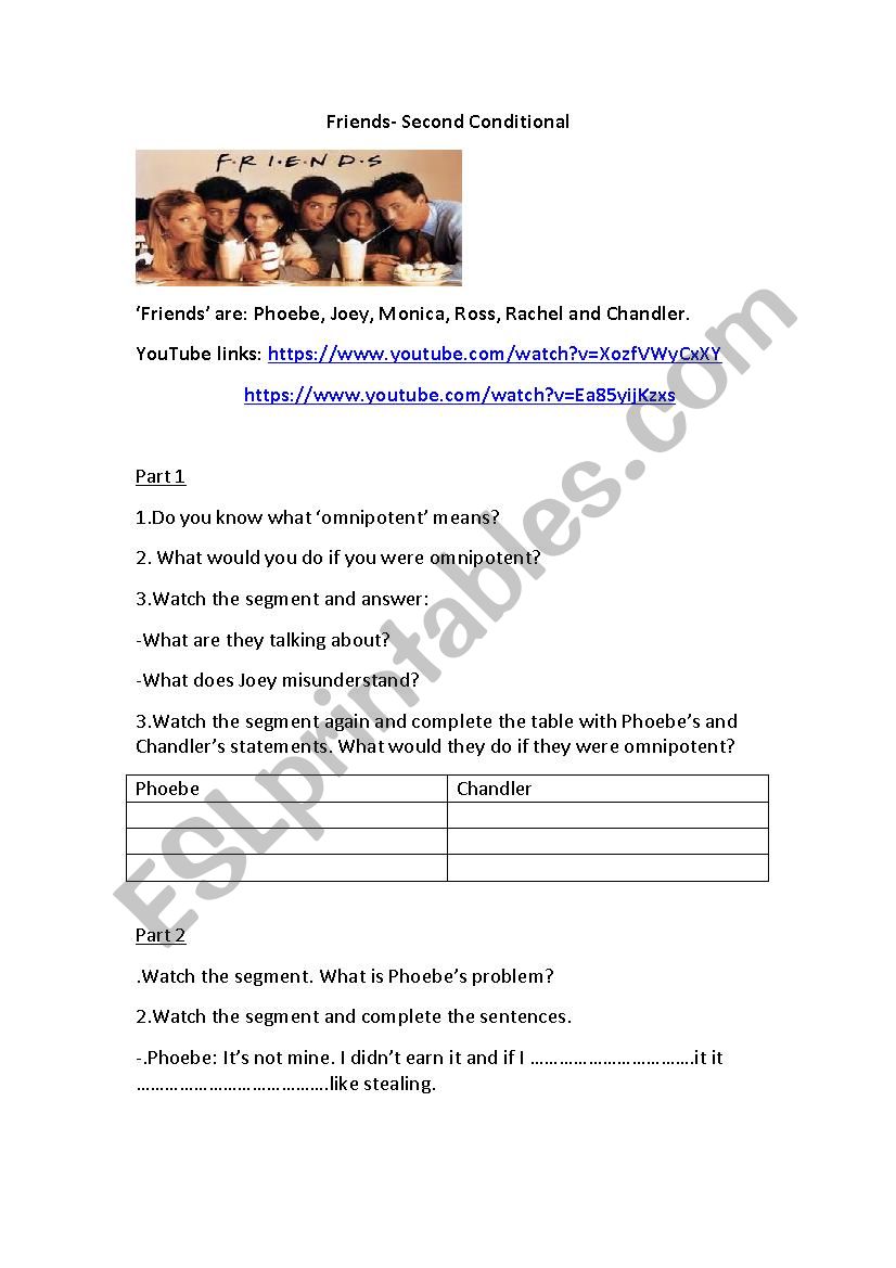 Friends-Second conditional worksheet