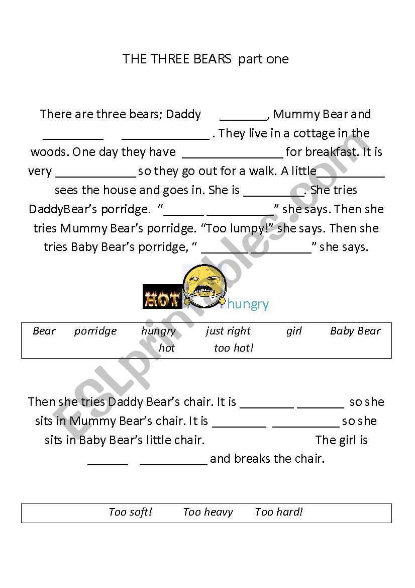 The Three Bears worksheet