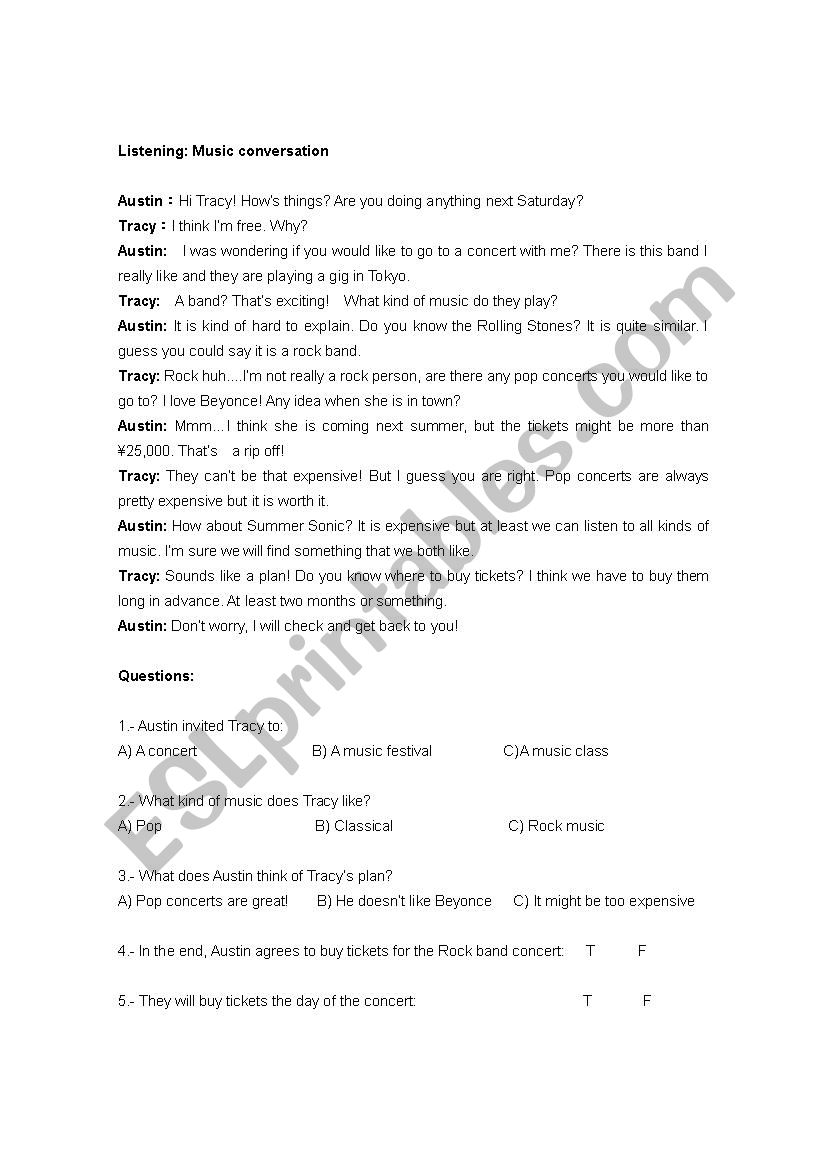 Music worksheet