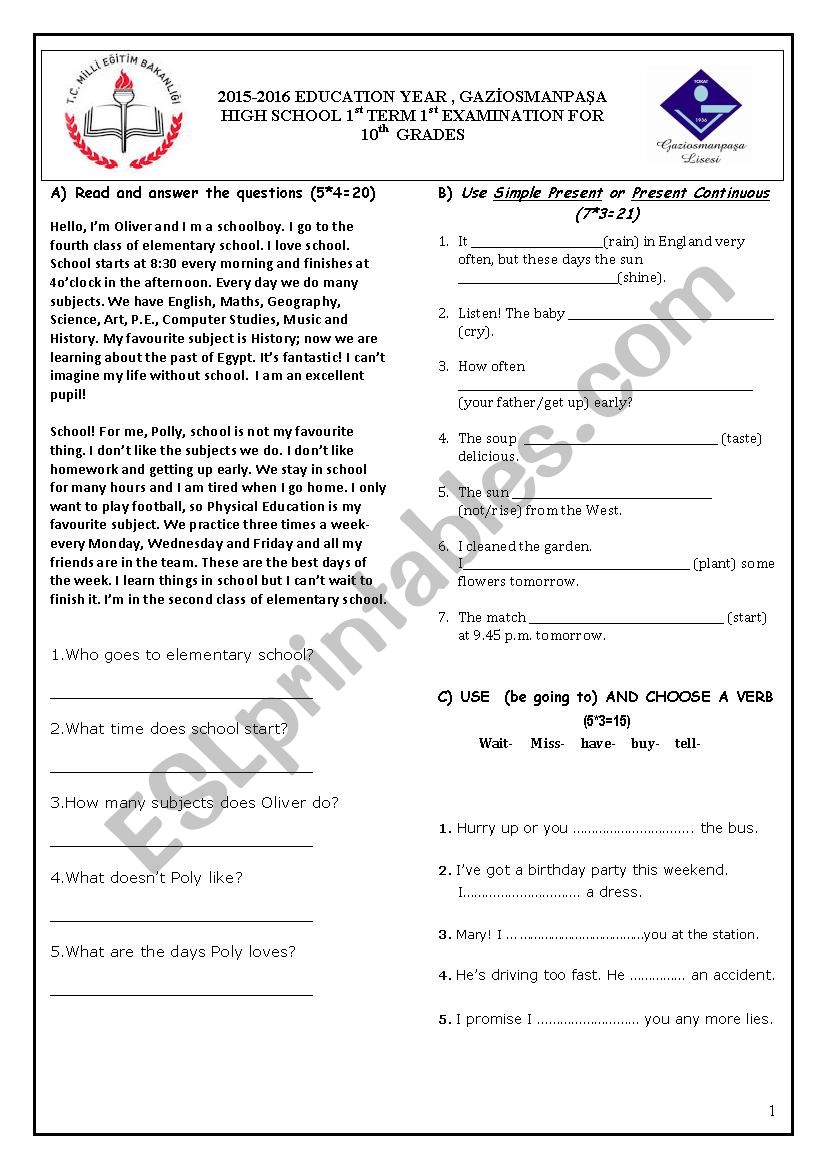 15/16 GRADE 10 1st TERM 1st TEST